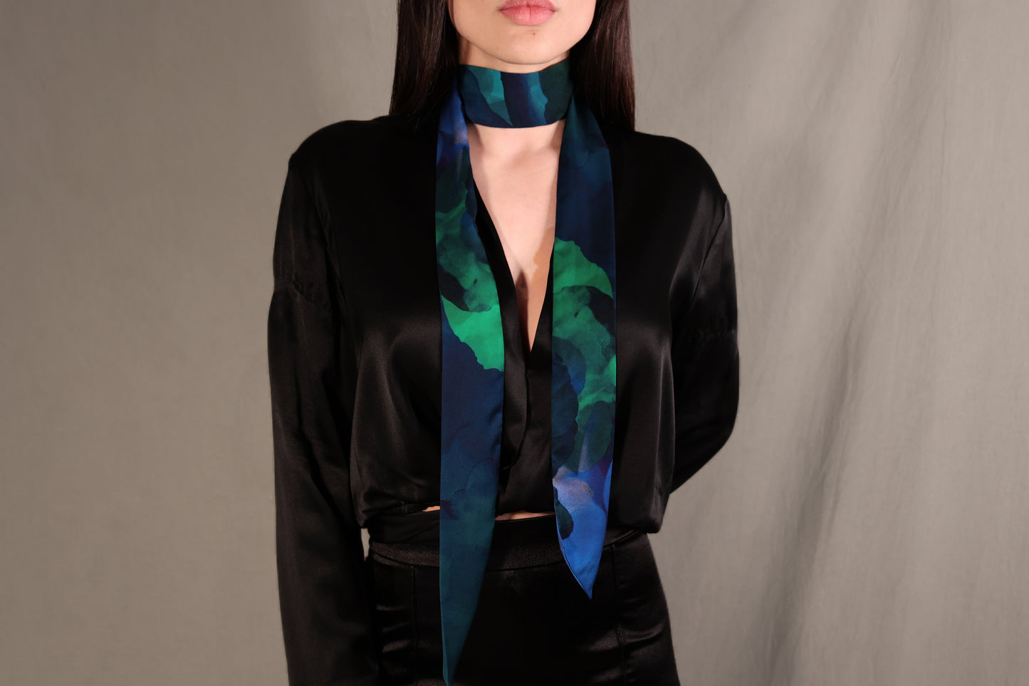 Teal Indigo Skinny Silk Scarf