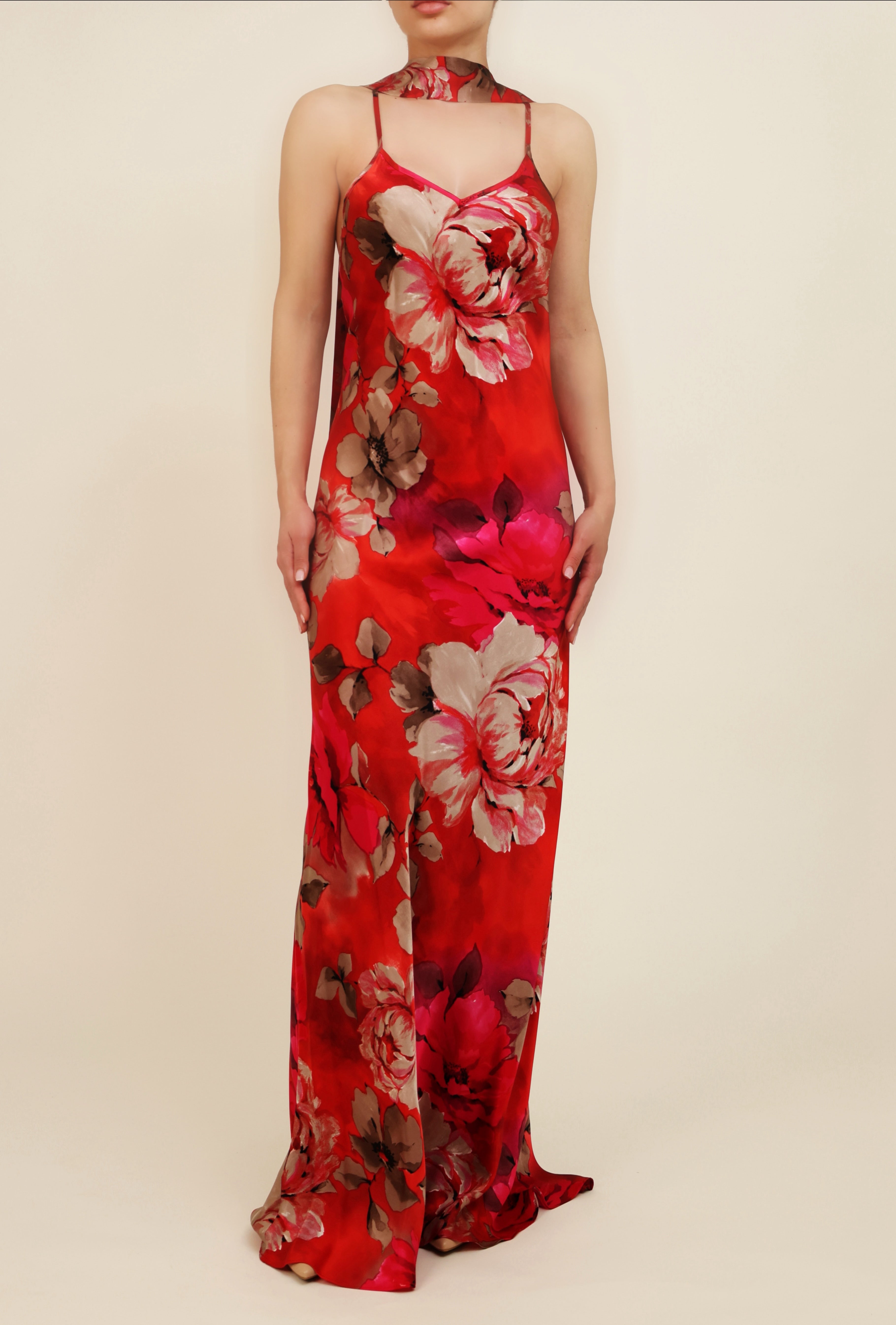 Slip Bias Gown - Crimson Bloom