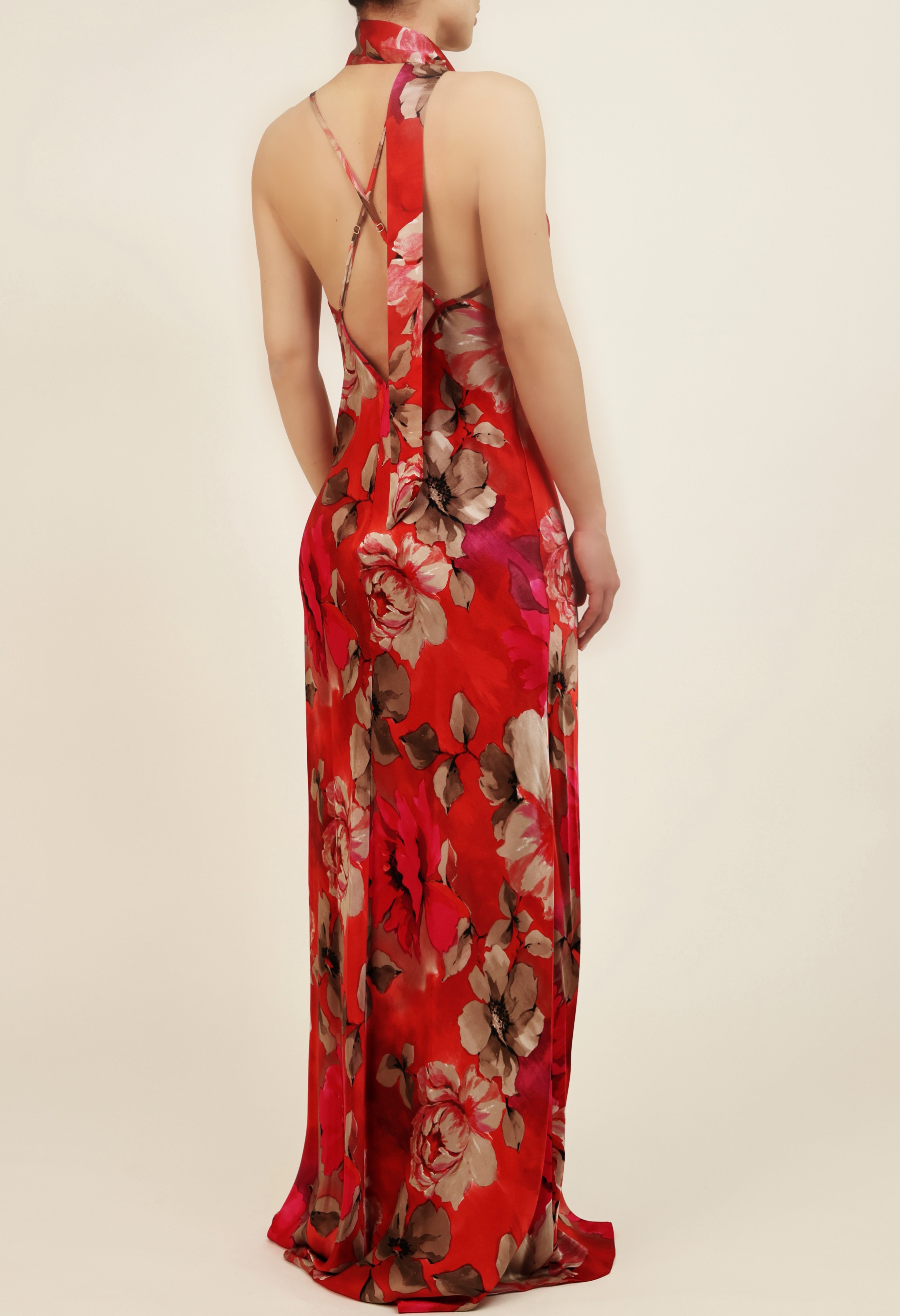 Slip Bias Gown - Crimson Bloom
