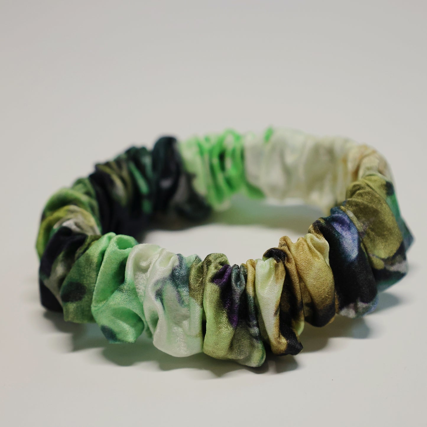 Green floral silk midi scrunchie