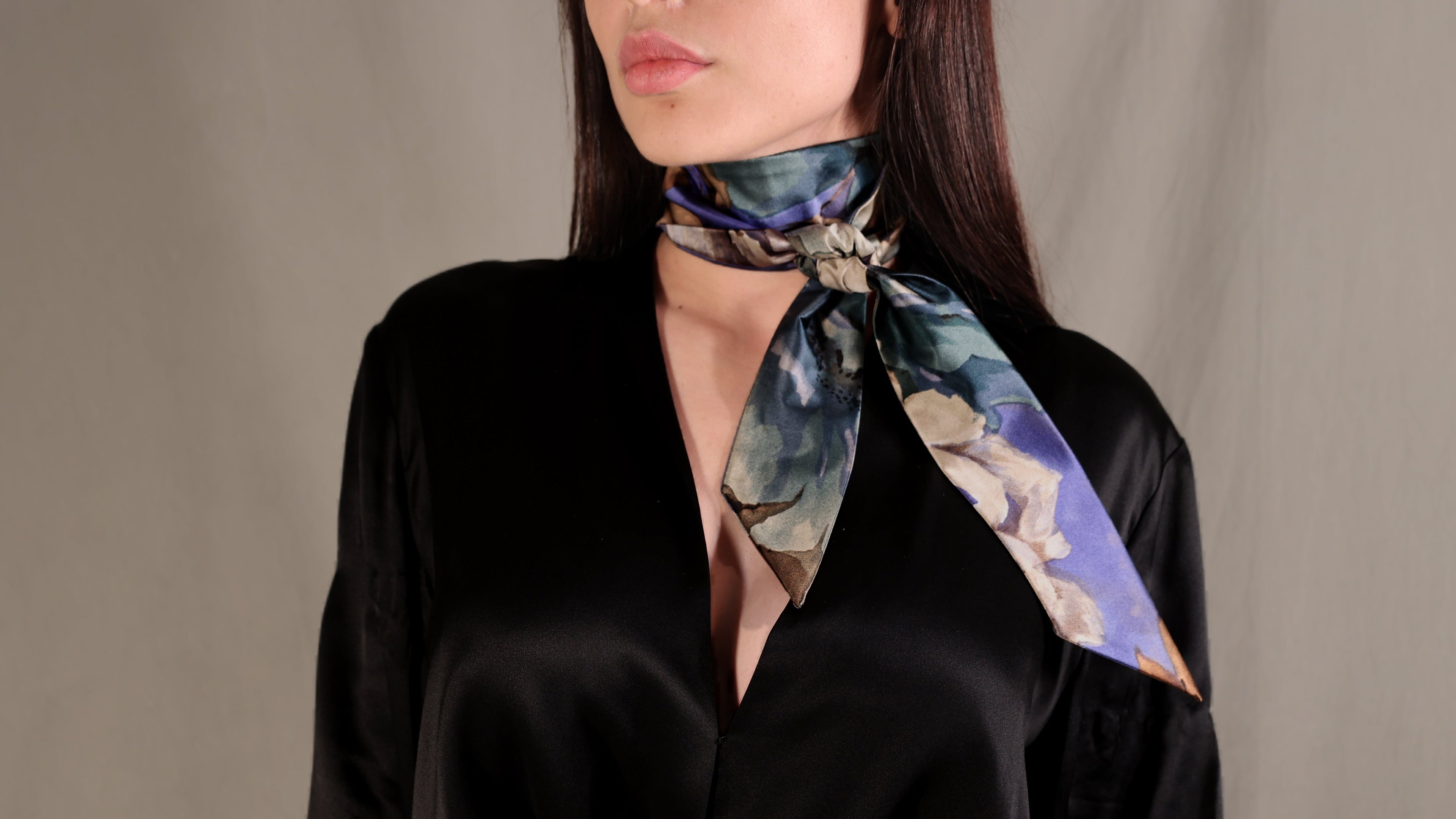 Midnight bloom skinny silk scarf