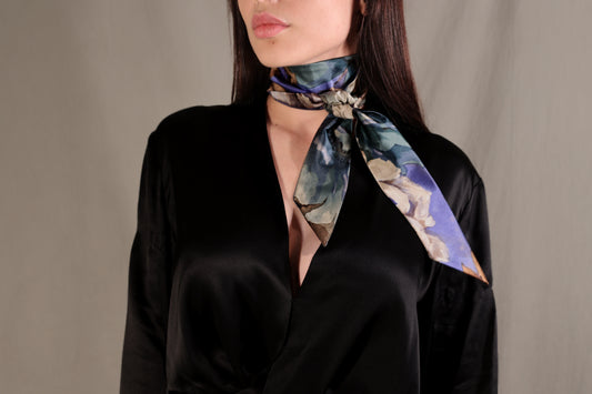 Midnight bloom skinny silk scarf