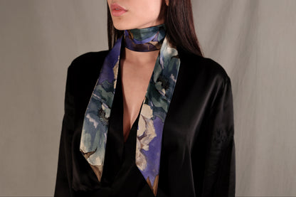 Midnight bloom skinny silk scarf