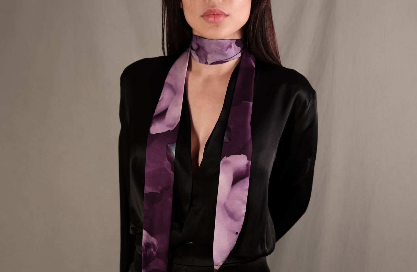 Grape Floral Skinny Silk Scarf