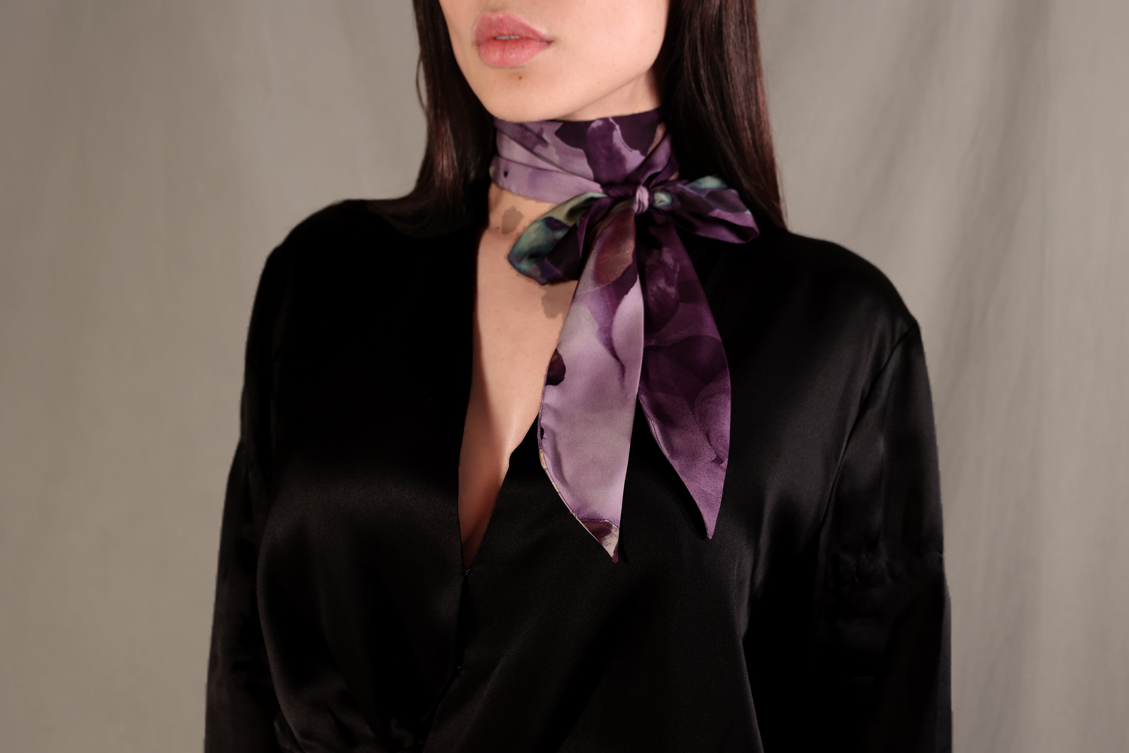 Grape Floral Skinny Silk Scarf