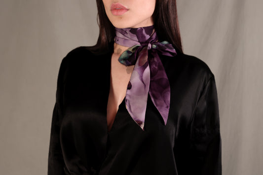 Grape Floral Skinny Silk Scarf