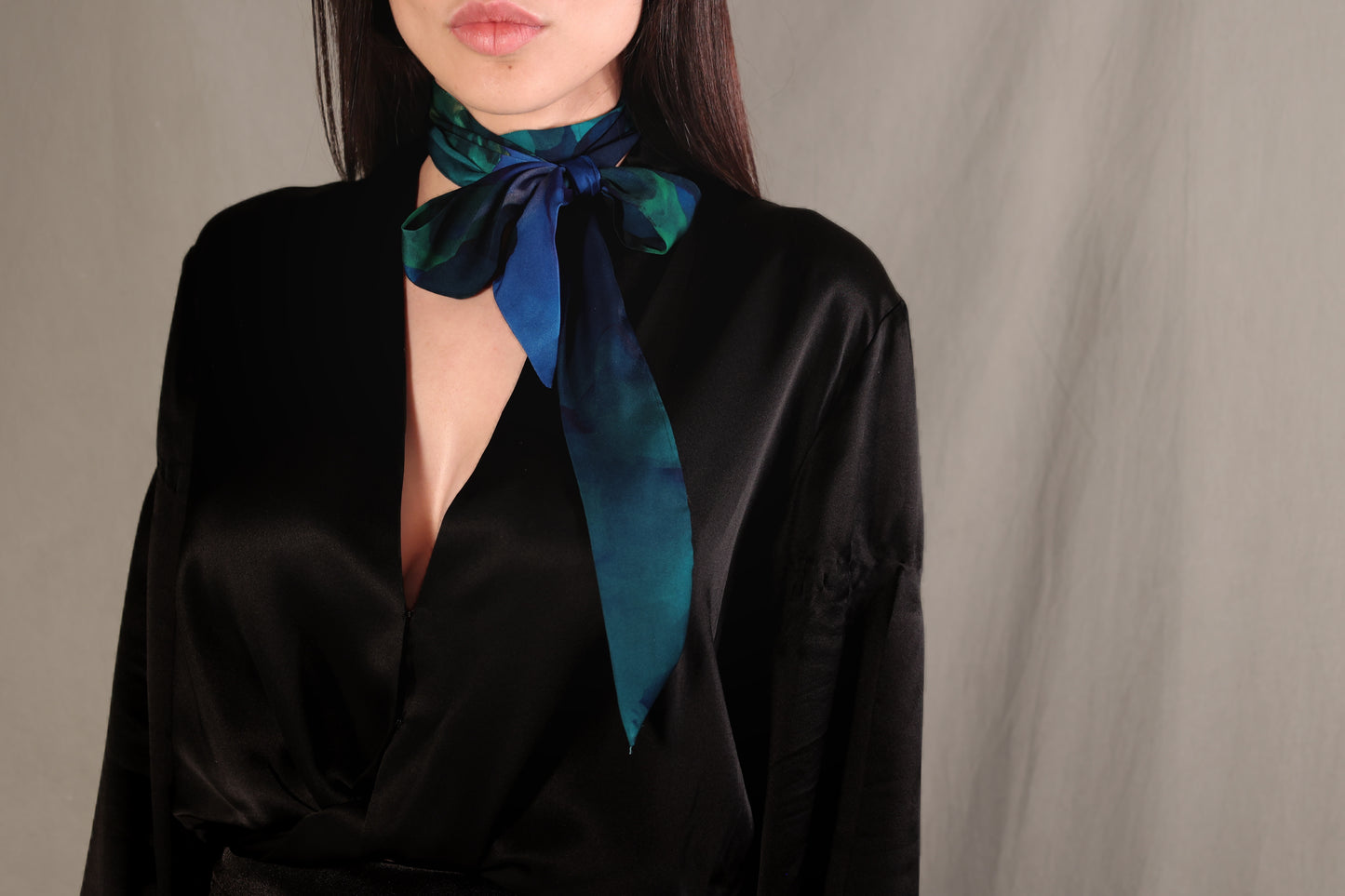 Teal Indigo Skinny Silk Scarf