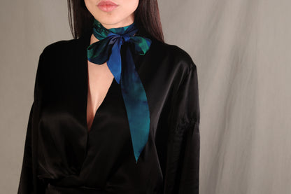 Teal Indigo Skinny Silk Scarf