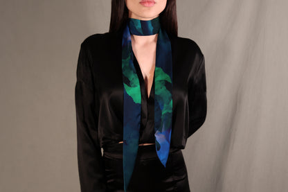 Teal Indigo Skinny Silk Scarf