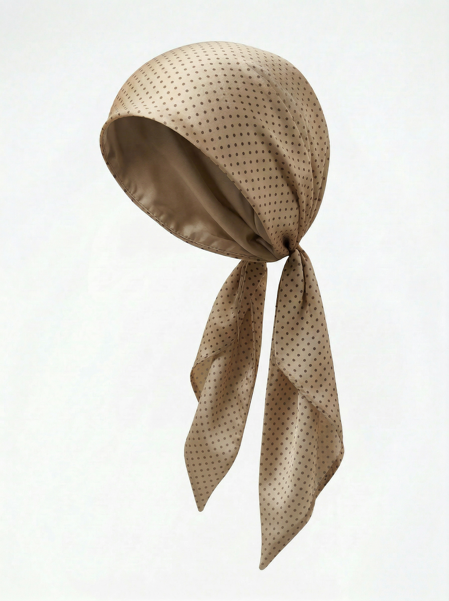 tan polka dot headscarf on a white background
