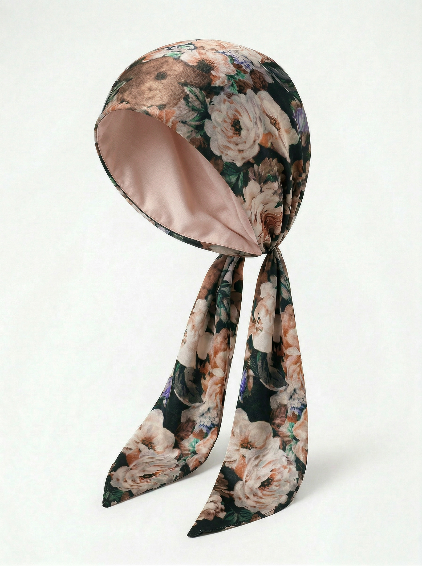 Blush Floral headscarf with a satin finish on a white background