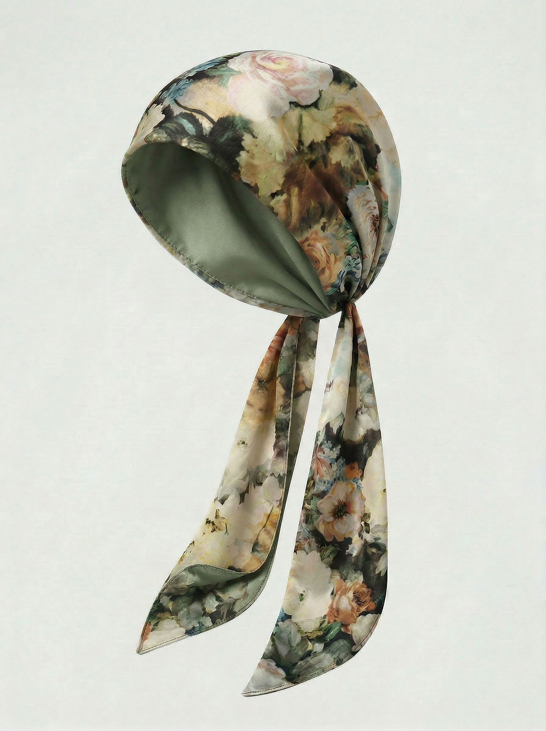 Green Floral-patterned headscarf on a white background
