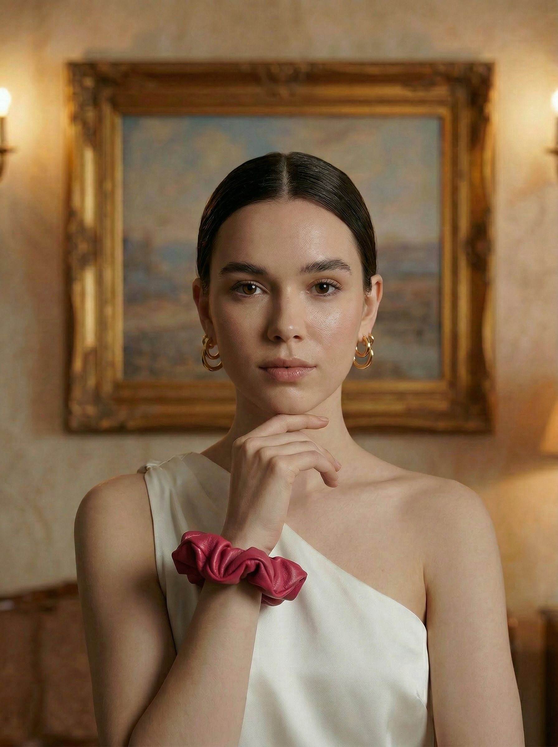 Pink Genuine Leather Scrunchie